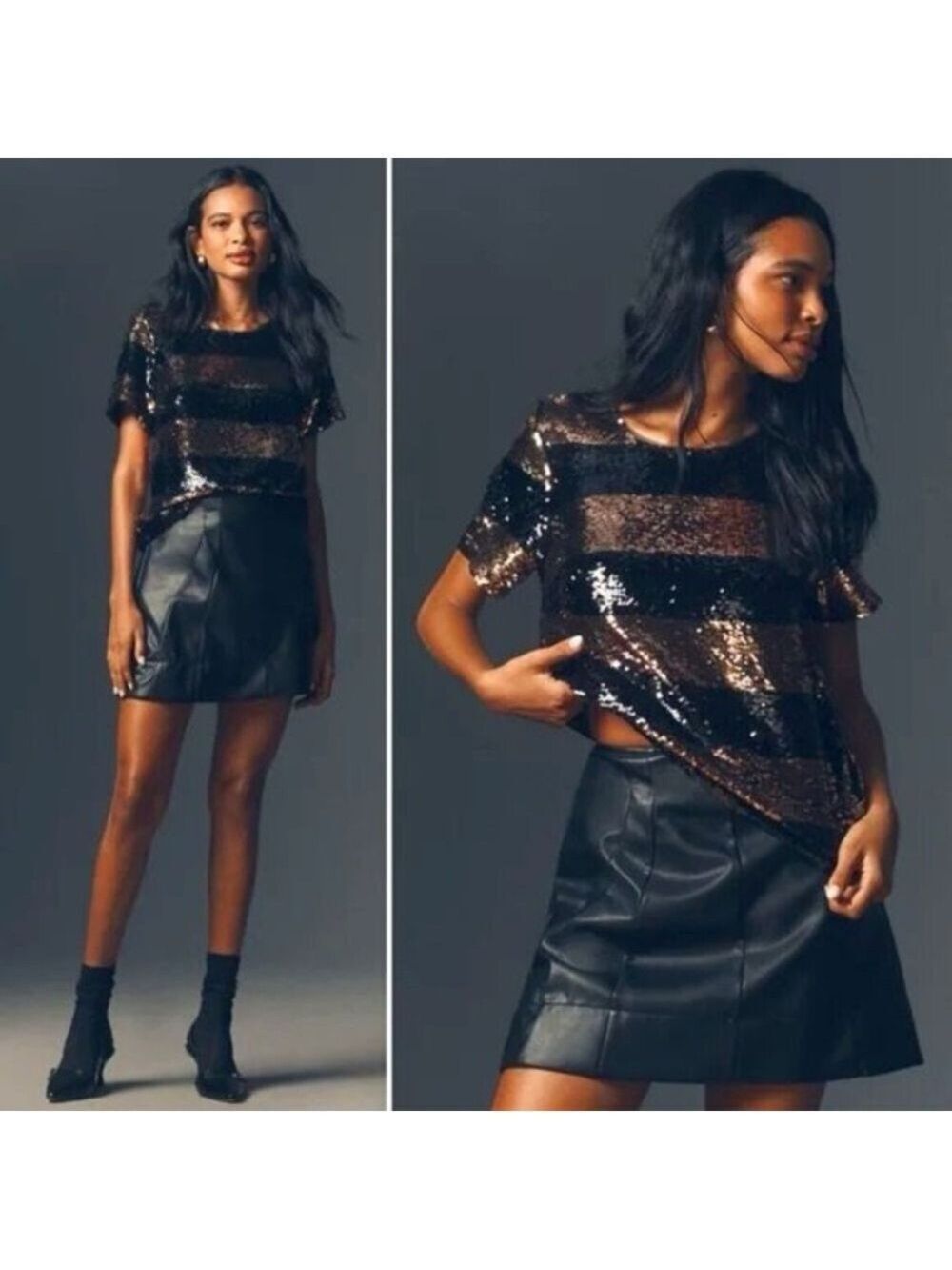Maeve Black and Gold Sequin Top